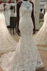 High Neck Mermaid Ivory Lace Wedding Dress